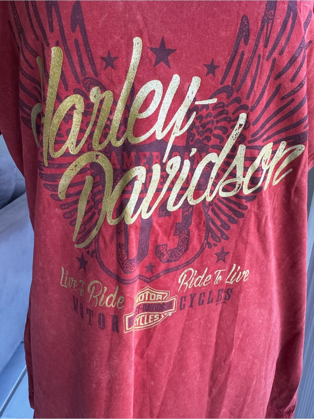 Harley-Davidson Military Sales Overseas Tour Red V-Neck T-Shirt L Winged Ryder